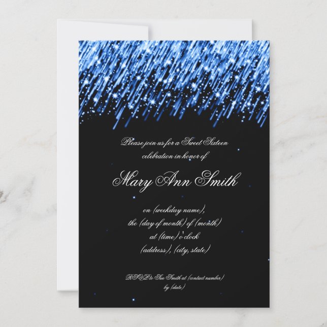 Sweet Sixteen Birthday Party Falling Stars Blue Invitation (Front)