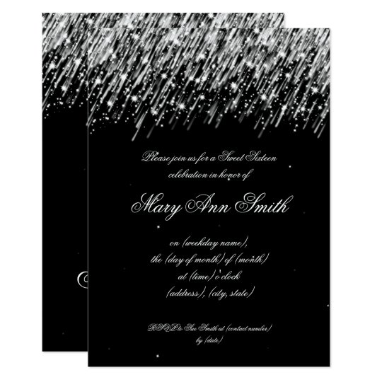 Sweet Sixteen Birthday Party Falling Stars Silver Card