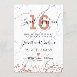 Sweet Sixteen Birthday Party Rose Gold Marble Invitation