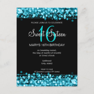 Sweet Sixteen Birthday Party Sparkles Teal Blue Invitation