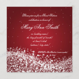 Sweet Sixteen Birthday Party Sparkling Wave Red Invitation