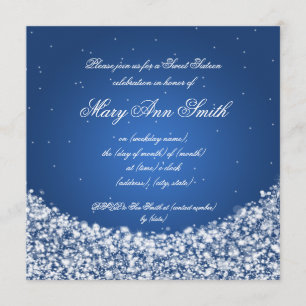 Sweet Sixteen Birthday Party Star Sparkle Blue Invitation