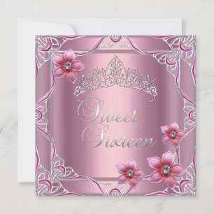 Sweet Sixteen Birthday Party Sweet 16 Pink Tiara Invitation