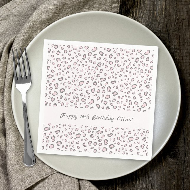 Sweet Sixteen Birthday Pink Grey Leopard Pattern Napkin (Creator Uploaded)