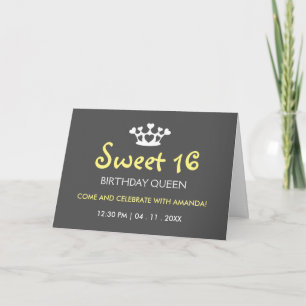 Sweet Sixteen Birthday Queen - Invite Yellow Grey