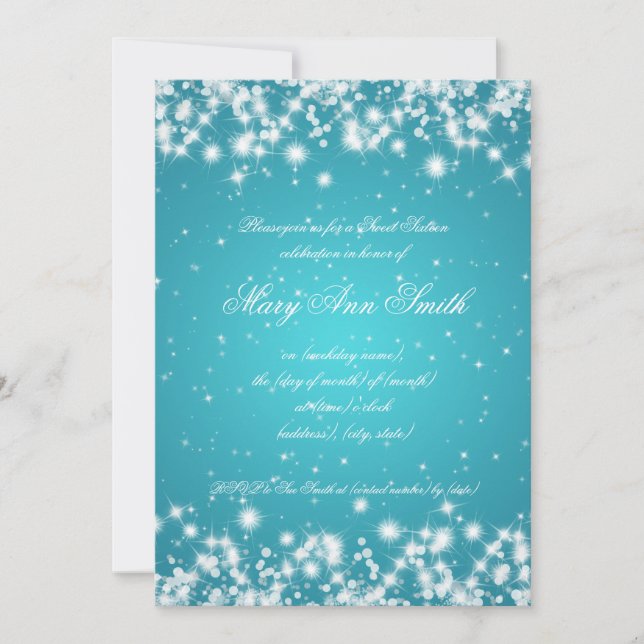 Sweet Sixteen Birthday Winter Sparkle Turquoise Invitation (Front)