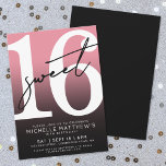 Sweet Sixteen Black Pink 16th Birthday Invitation<br><div class="desc">Pink and Black Sweet Sixteen Birthday Party Invitation. Celebrate turning sixteen in style with this bold and chic design. The top half features a large white “16” with a sassy handwritten black script “Sweet” layered over it, standing out against a pink background that fades into a sleek black gradient. Behind...</div>