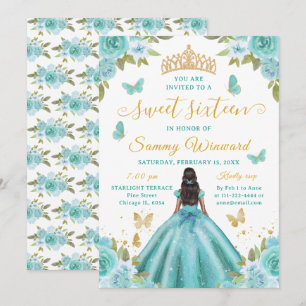 Sweet Sixteen Black Princess Turquoise Tiara Invitation