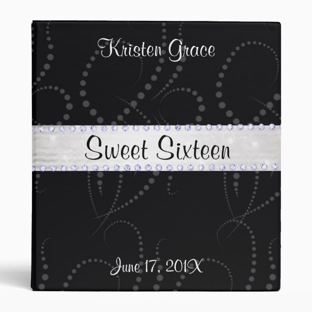 Sweet Sixteen, Black, Silver, Bling, Custom Binder (Front)