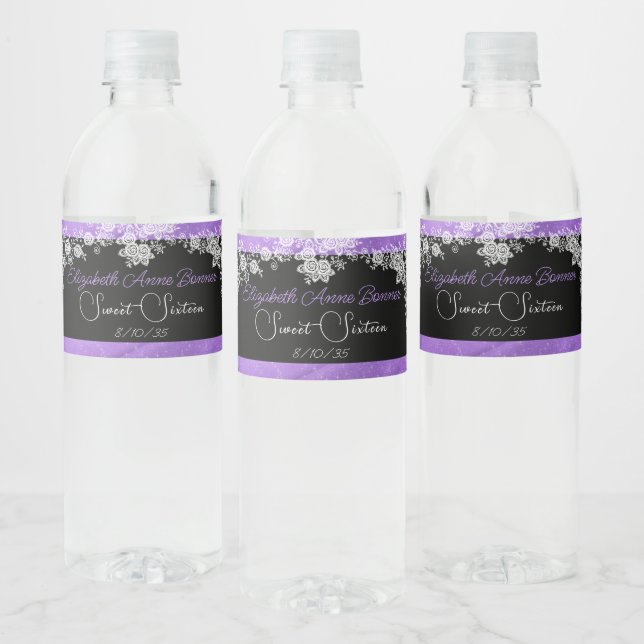 Sweet sixteen blanc dentelle noire Étiquette d'eau (Bouteilles)