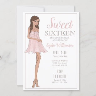Sweet sixteen Blonde Girl Anniversaire Invitation