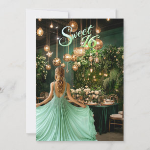 Sweet Sixteen Blonde Girl Emerald Green BallRoom Invitation