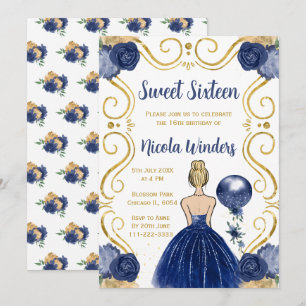 Sweet Sixteen Blonde Princess in Navy Invitation