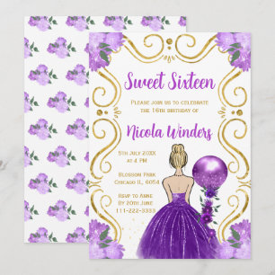 Sweet Sixteen Blonde Princess in Purple Invitation