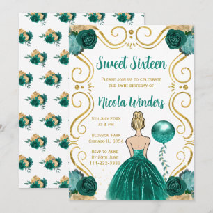 Sweet Sixteen Blonde Princess in Teal Invitation