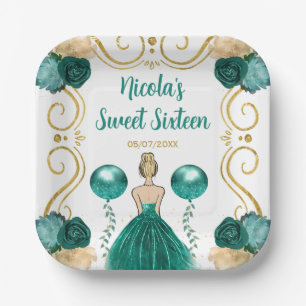 Sweet Sixteen Blonde Princess in Teal Paper Plate