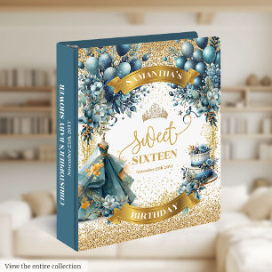 Sweet sixteen Blue Gold Aquarelle Classeur invité