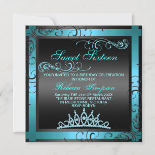 Sweet sixteen Blue Tiara Invitation d'anniversaire