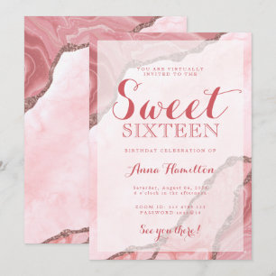 Sweet Sixteen Blush Pink Agate Virtual Birthday Invitation