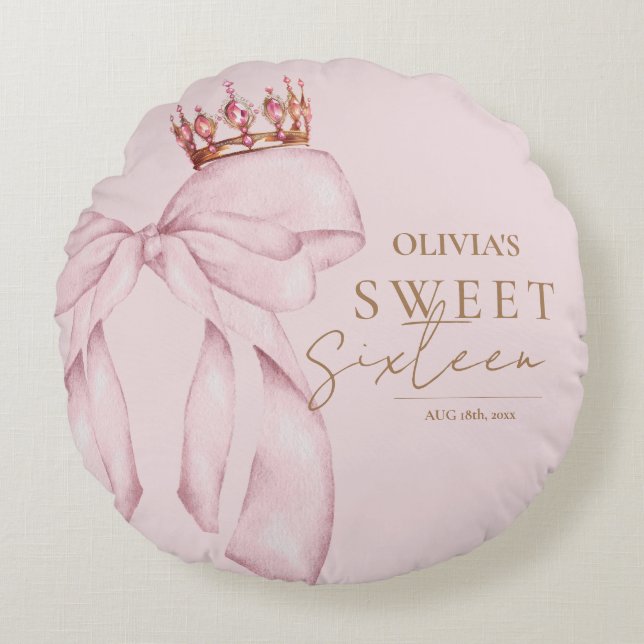 Sweet Sixteen Blush Pink Cute Round Pillow (Front)