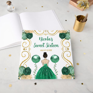Sweet Sixteen Brown Hair Princess in Green Guest Book