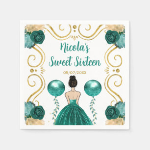 Sweet Sixteen Brown Hair Princess in Teal Napkin