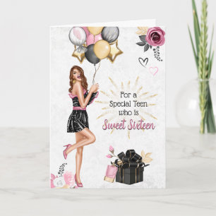Sweet Sixteen Brunette Girl Happy Birthday Card