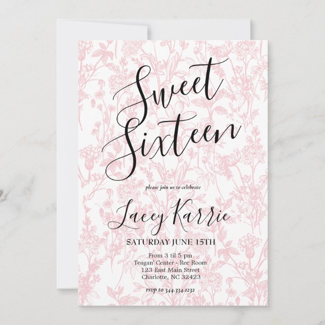 Sweet sixteen chinois rose Invitation d'anniversai (Devant)