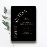 Sweet Sixteen | Cool Black and Gold 16th Birthday<br><div class="desc">Modern sweet 16 invitations with real metallic foil. Black with gold.</div>
