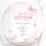 Sweet Sixteen Coquette Pink Bows Pearls Invitation<br><div class="desc">Coquette pink bows and pearls Sweet Sixteen celebration invitation. Features trendy heart script font pink bow and pearls. Perfect for an elegant princess style glam Sweet 16 birthday celebration. Personalize with your own details. Printed Zazzle invitations or instant download digital printable template.</div>