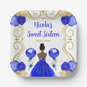 Sweet Sixteen Dark Skin Princess in Blue Paper Plate