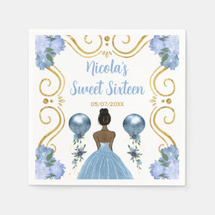 Sweet Sixteen Dark Skin Princess in Dusty Blue Napkin