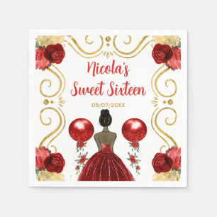 Sweet Sixteen Dark Skin Princess in Red Napkin