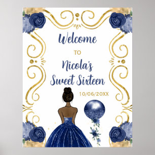 Sweet Sixteen Dark Skin Princess Navy Welcome Poster