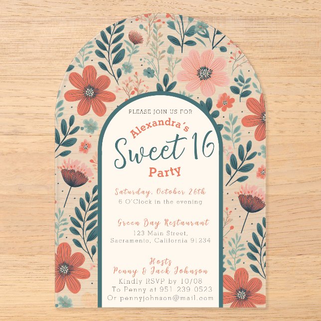 Sweet sixteen d'automne floral invitation transpar (Recto)