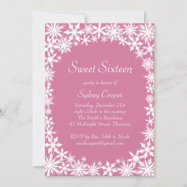 Sweet sixteen de dentelle d'hiver Invitation - ros (Devant)