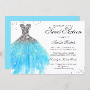 Sweet sixteen de robe bleu étincelante Invitation