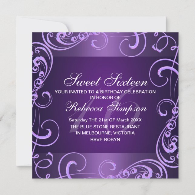 Sweet sixteen de tourbillon violet Invitation d'an (Devant)