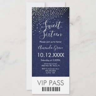 Sweet Sixteen Denim Diamonds Gem Ticket Invitation