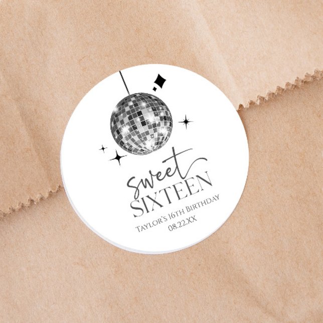 Sweet Sixteen Disco Ball 16th Birthday Party Classic Round Sticker (Creator Uploaded)