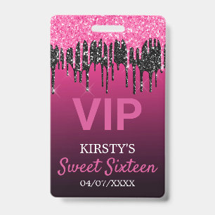 Sweet Sixteen Dripping Glitter Birthday Party Badge