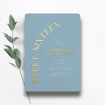 Sweet Sixteen | Dusty Blue and Gold 16th Birthday<br><div class="desc">Modern sweet 16 invitations with real foil. Blue with gold.</div>