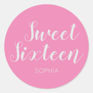 Sweet Sixteen elegant modern Pink Classic Round Sticker