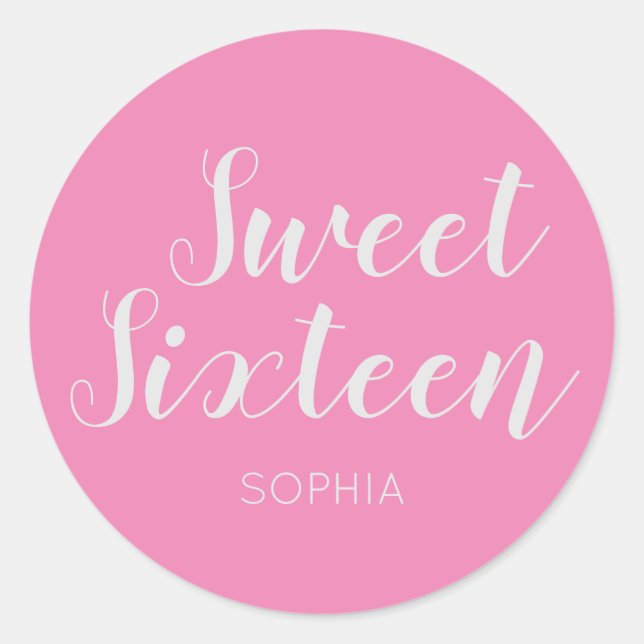 Sweet Sixteen elegant modern Pink Classic Round Sticker (Front)
