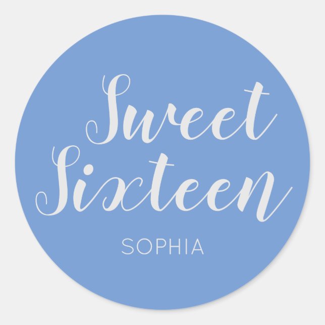Sweet Sixteen elegant modern Sky Blue Classic Round Sticker (Front)