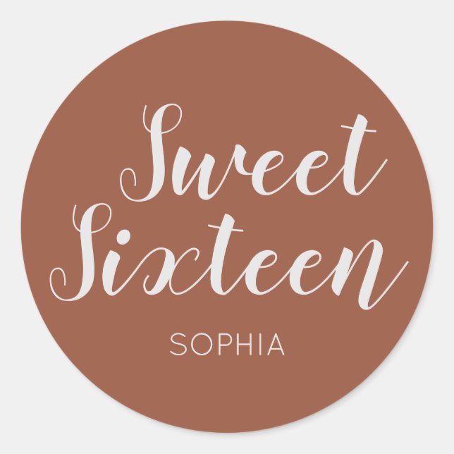 Sweet Sixteen elegant modern Terracotta Classic Round Sticker (Front)