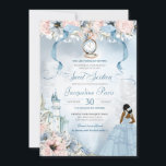 Sweet Sixteen Fairy Tale Princess Cinderella Theme Invitation<br><div class="desc">This beautifully elegant fairy tale invitation will invite your guests with a Cinderella theme, featuring a castle, beautiful pink and blue floral botanical, a missing glass slipper and the guest of honour in a gorgeous ball gown. All text is fully customizable and can be edited to suit your needs. This...</div>