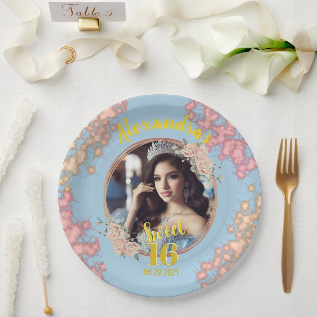 Sweet Sixteen Fairytale Princess Photo  Paper Plate (Wedding)