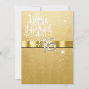 Sweet Sixteen, Faux Glitter, Gold, White, Custom Invitation