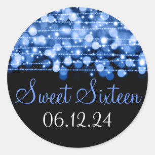 Sweet Sixteen Favour Party Sparkles Blue Classic Round Sticker